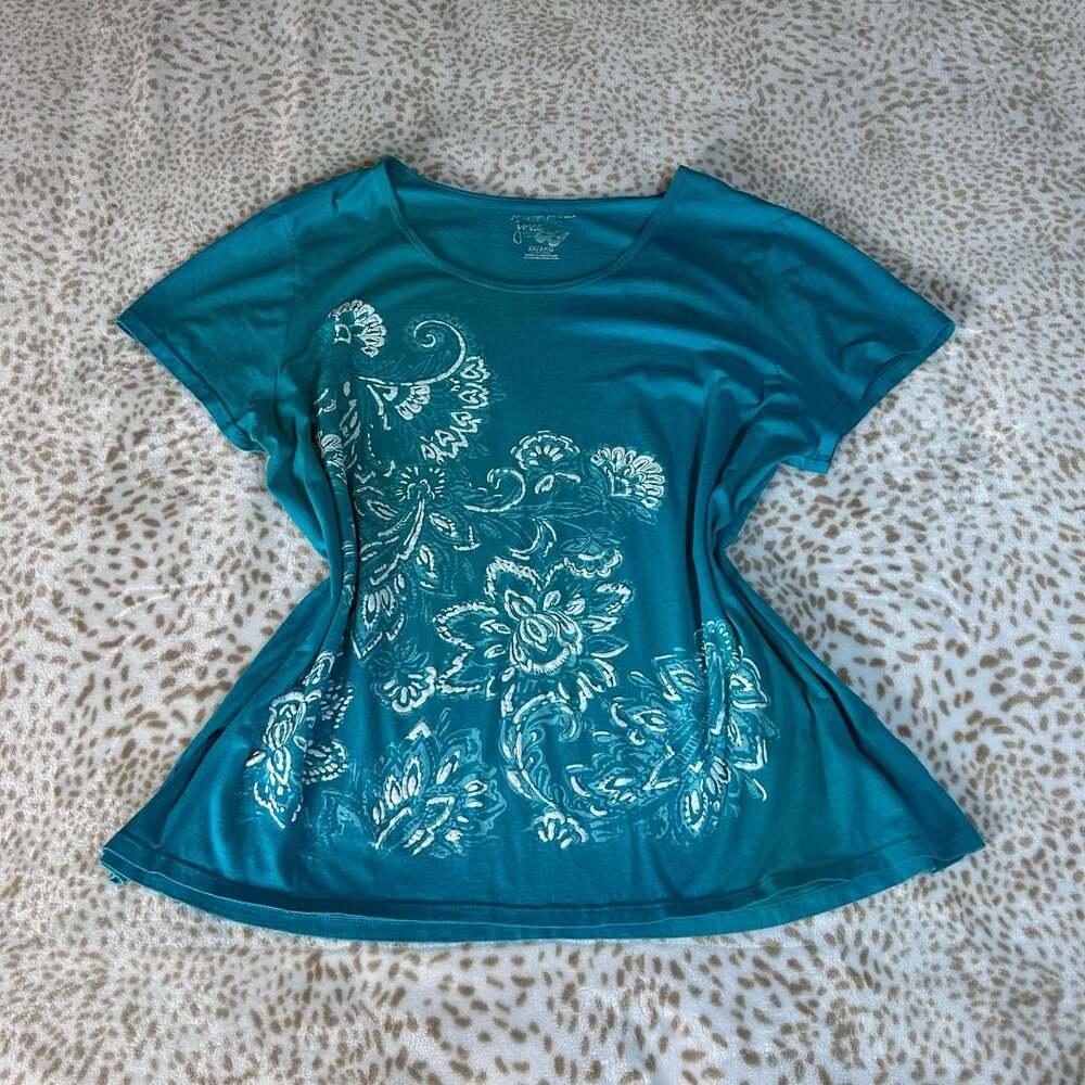 Just My Size Floral Graphic Short Sleeve Tee Plus Size 3X Teal